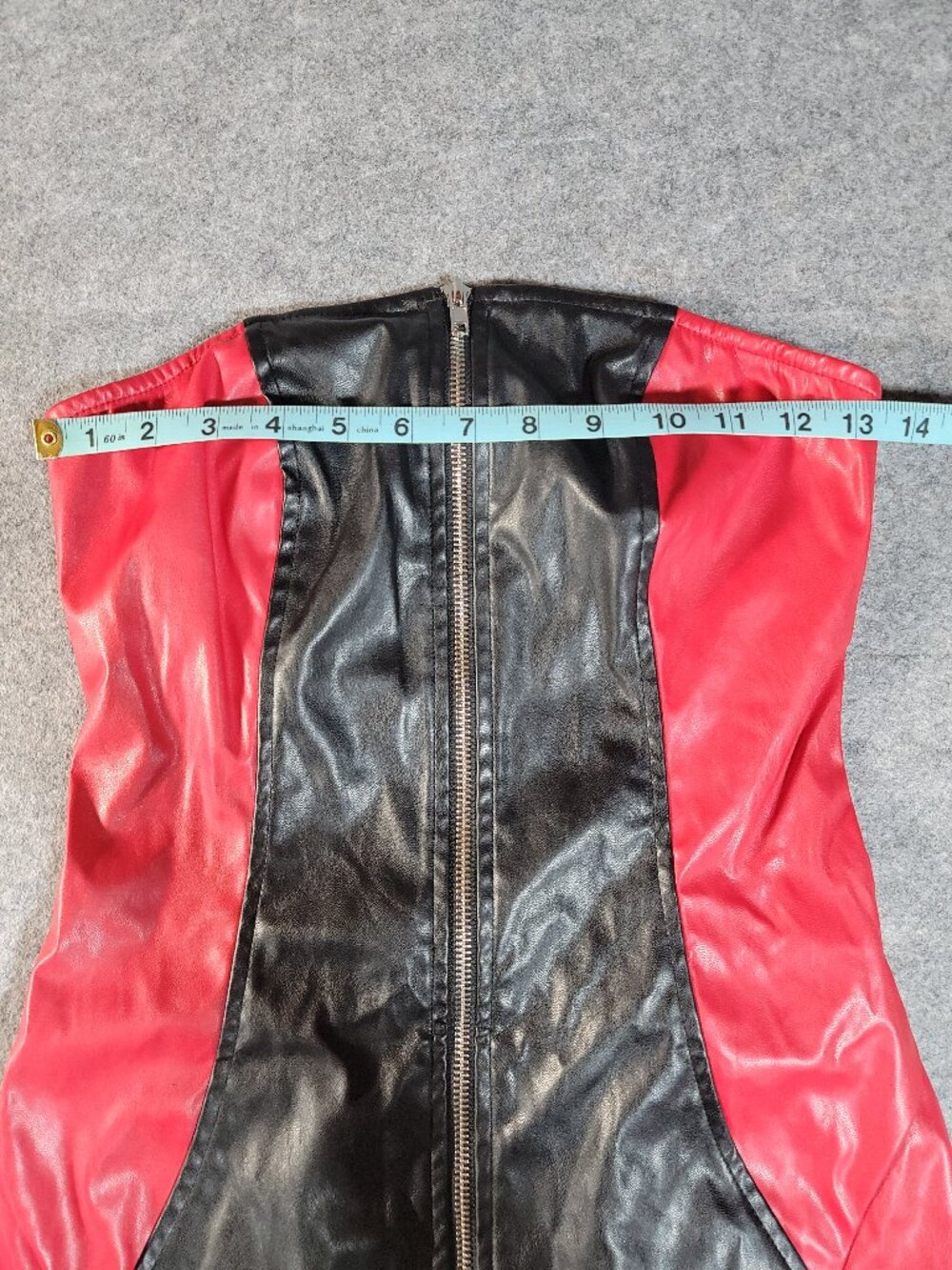 Windsor Revved Up Racer Faux Leather Strapless Zip Front Mini Dress Black Red XS - Picture 9 of 12